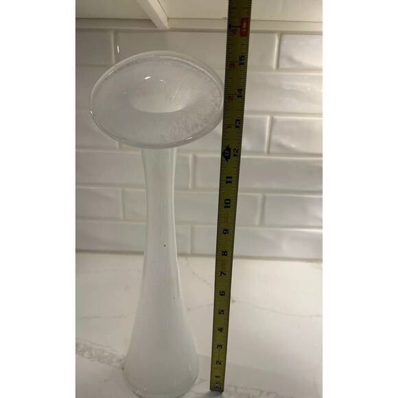 Jack In The Pulpit Vase White Splatter 15”‎ Hand Blown Art Glass - Picture 12 of 16